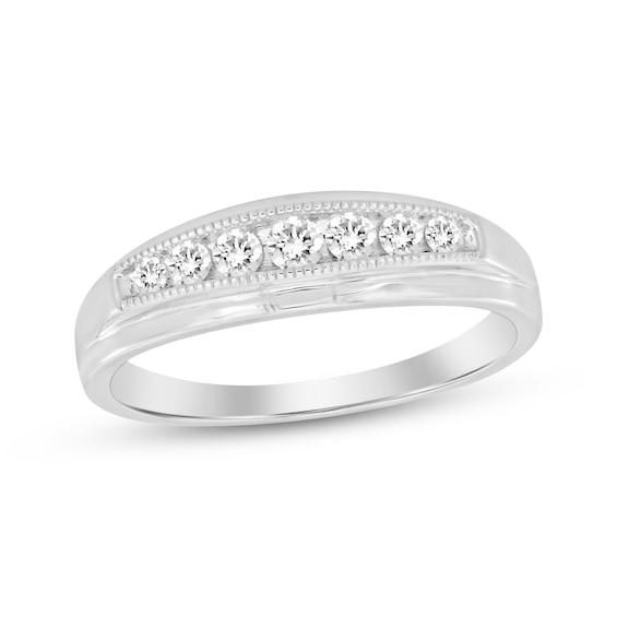 Men's Diamond Milgrain Wedding Band 1/4 ct tw Round-cut 10K White Gold