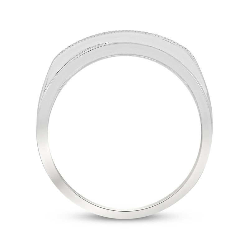 Main Image 3 of Now + Forever Men's Diamond Milgrain Wedding Band 1/4 ct tw Round-cut 10K White Gold