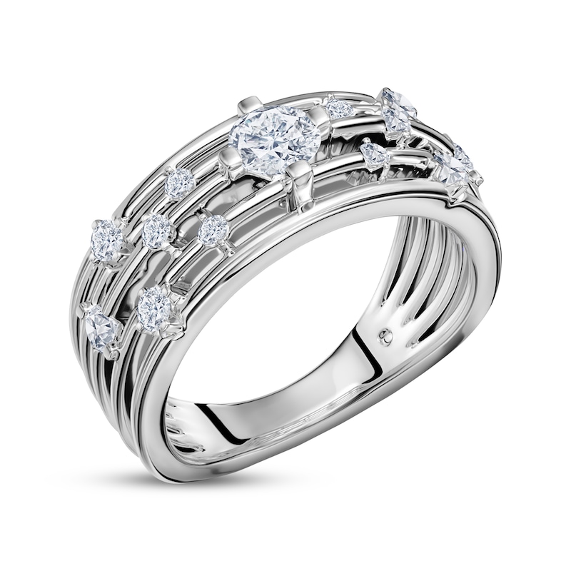 Diamond Staggered Five-Row Ring 1/2 ct tw 14K White Gold