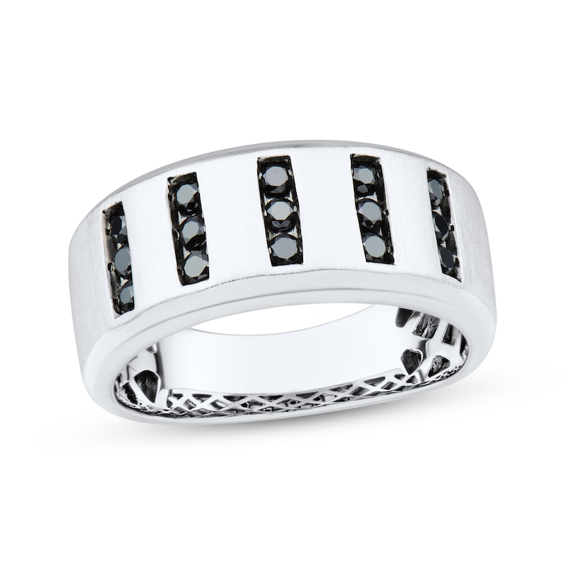 Main Image 1 of Now + Forever Men’s Round-Cut Black Diamond Anniversary Band 1/2 ct tw 10K White Gold
