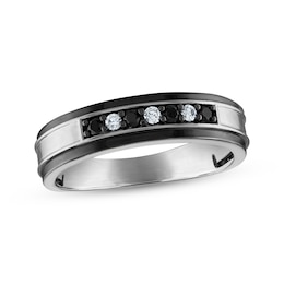 Now + Forever Men’s Round-Cut Black & White Diamond Wedding Band 1/5 ct tw 10K White Gold