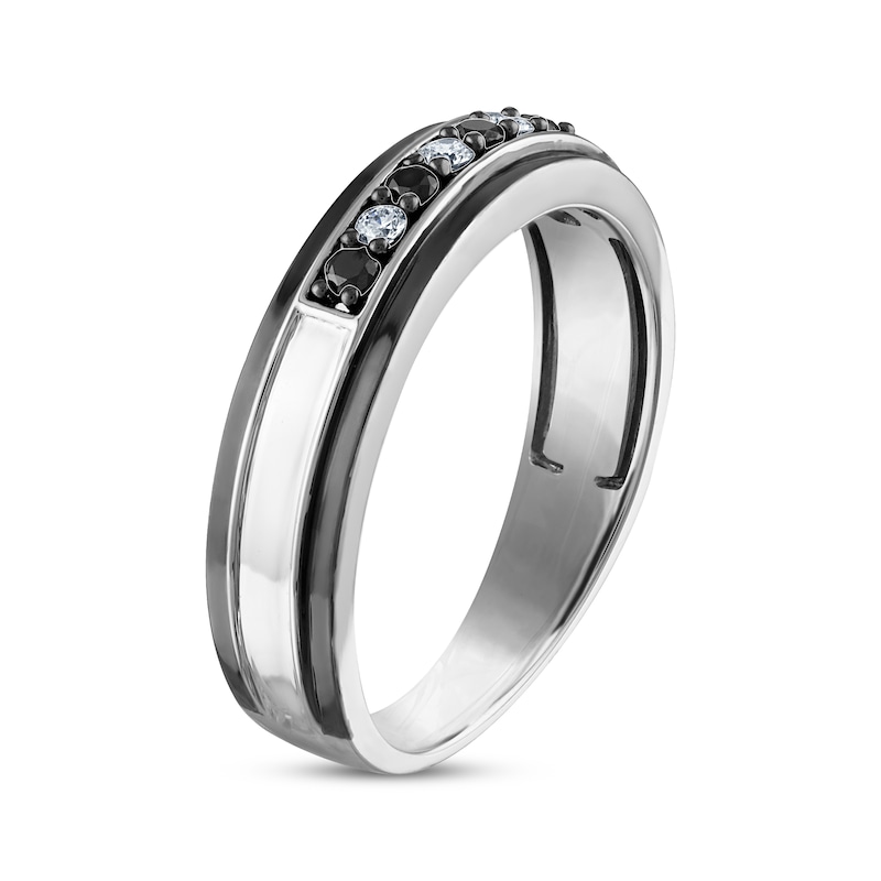 Main Image 2 of Now + Forever Men’s Round-Cut Black & White Diamond Wedding Band 1/5 ct tw 10K White Gold