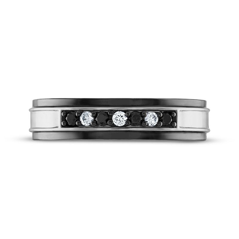 Main Image 3 of Now + Forever Men’s Round-Cut Black & White Diamond Wedding Band 1/5 ct tw 10K White Gold