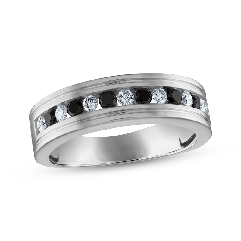 Main Image 1 of Now + Forever Men’s Round-Cut Black & White Diamond Wedding Band 5/8 ct tw 10K White Gold