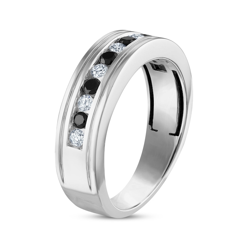 Main Image 2 of Now + Forever Men’s Round-Cut Black & White Diamond Wedding Band 5/8 ct tw 10K White Gold