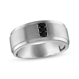 Now + Forever Men’s Round-Cut Black Diamond Wedding Band 1/6 ct tw 10K White Gold