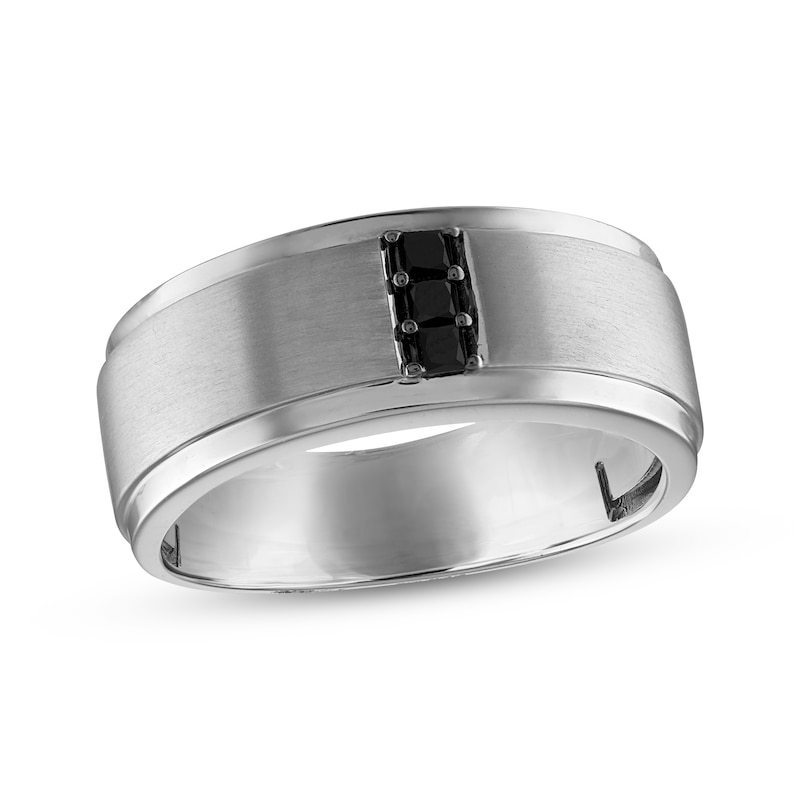Main Image 1 of Now + Forever Men’s Round-Cut Black Diamond Wedding Band 1/6 ct tw 10K White Gold