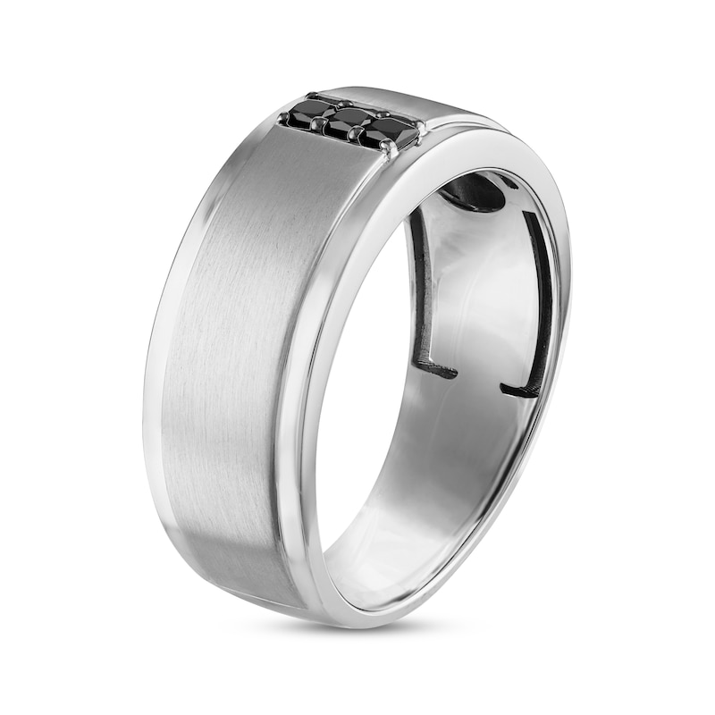 Main Image 2 of Now + Forever Men’s Round-Cut Black Diamond Wedding Band 1/6 ct tw 10K White Gold