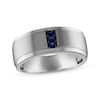 Thumbnail Image 0 of Men’s Square-Cut Blue Sapphire Wedding Band 10K White Gold