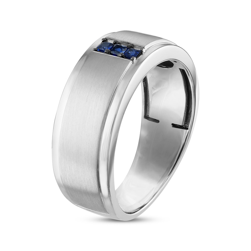 Main Image 2 of Now + Forever Men’s Square-Cut Blue Sapphire Wedding Band 10K White Gold