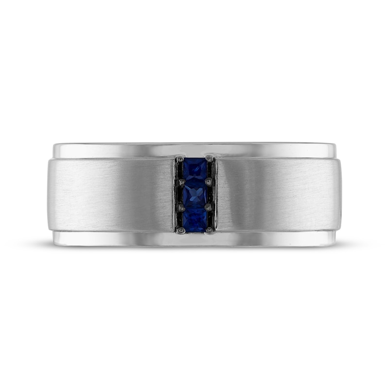 Main Image 3 of Now + Forever Men’s Square-Cut Blue Sapphire Wedding Band 10K White Gold