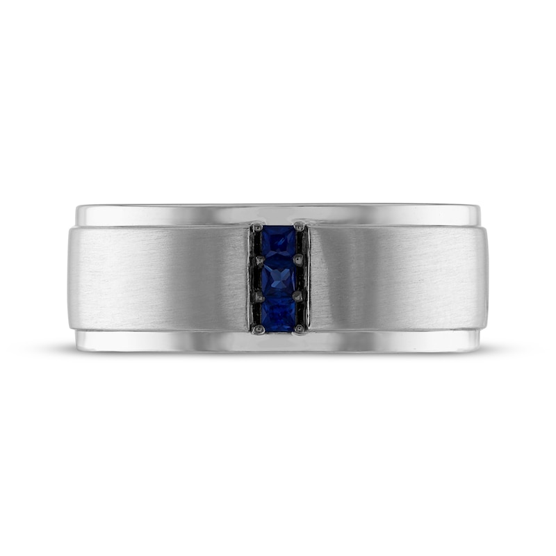 Men’s Square-Cut Blue Sapphire Wedding Band 10K White Gold