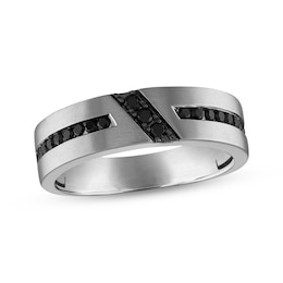 Now + Forever Men’s Round-Cut Black Diamond Wedding Band 3/8 ct tw 10K White Gold