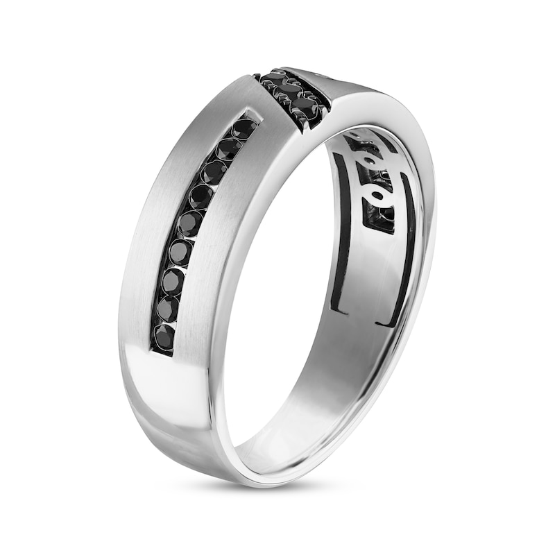 Main Image 2 of Now + Forever Men’s Round-Cut Black Diamond Wedding Band 3/8 ct tw 10K White Gold