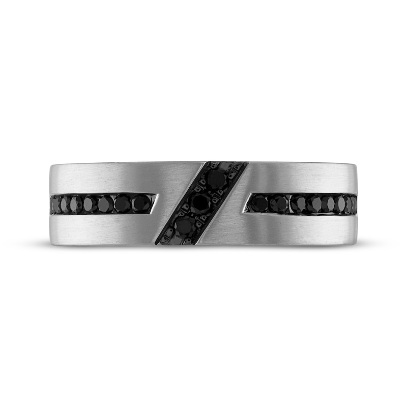 Main Image 3 of Now + Forever Men’s Round-Cut Black Diamond Wedding Band 3/8 ct tw 10K White Gold