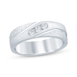 Now + Forever Men’s Round-Cut Diamond Hammered Finish Wedding Band 1/4 ct tw 10K White Gold