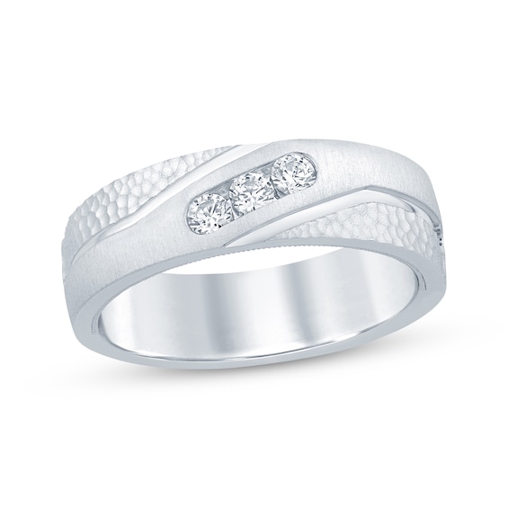 Now + Forever Men’s Round-Cut Diamond Hammered Finish Wedding Band 1/4 ct tw 10K White Gold