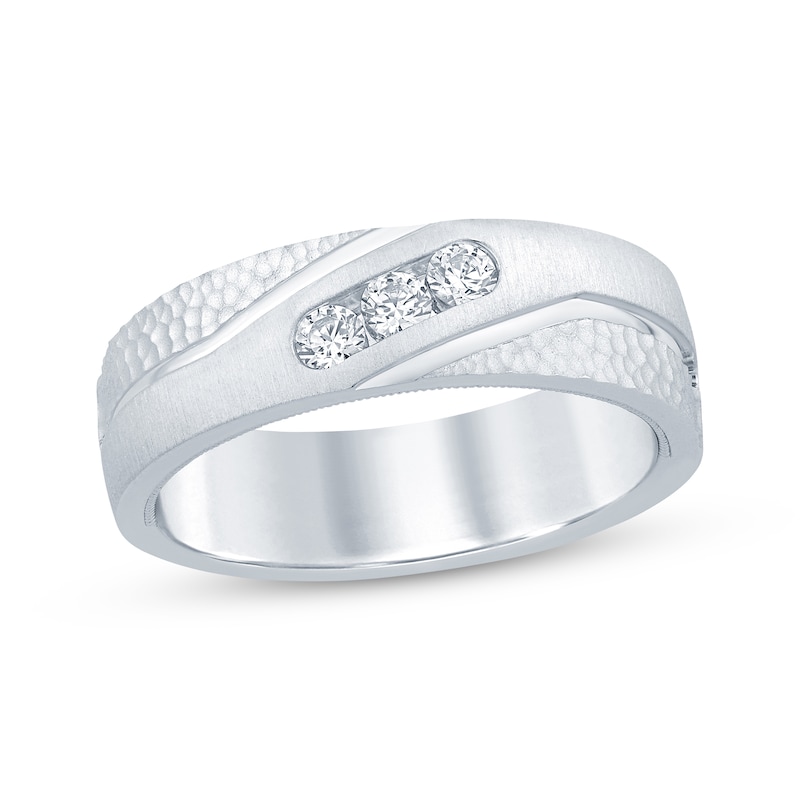 Main Image 1 of Now + Forever Men’s Round-Cut Diamond Hammered Finish Wedding Band 1/4 ct tw 10K White Gold