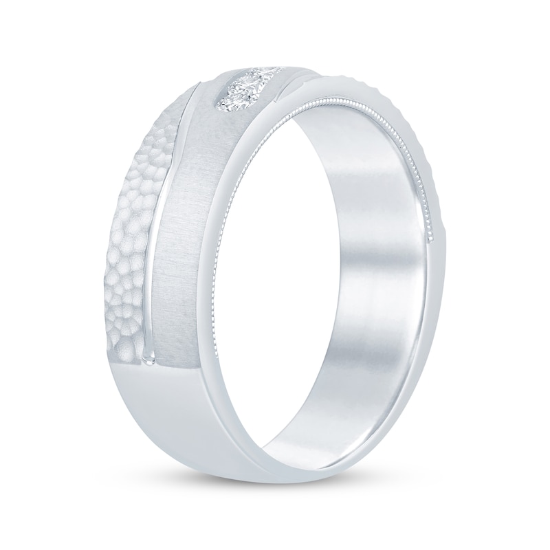 Main Image 2 of Now + Forever Men’s Round-Cut Diamond Hammered Finish Wedding Band 1/4 ct tw 10K White Gold