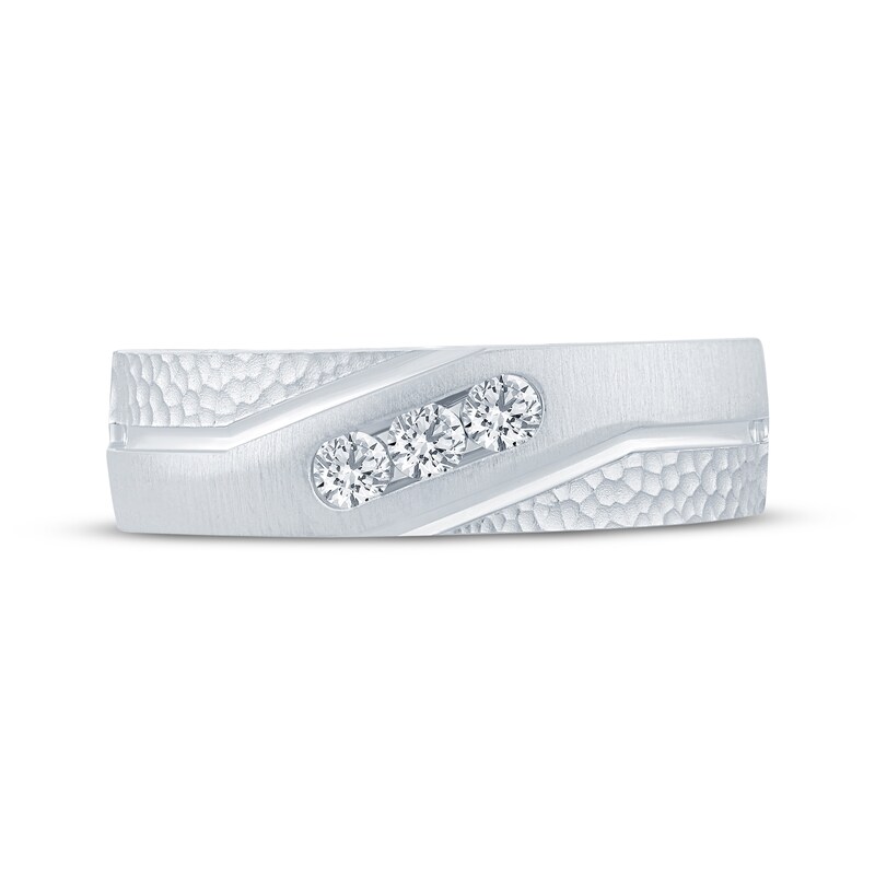Main Image 3 of Now + Forever Men’s Round-Cut Diamond Hammered Finish Wedding Band 1/4 ct tw 10K White Gold