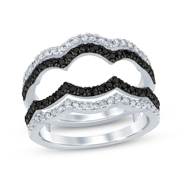 Now + Forever Round-Cut Black & White Diamond Scalloped Enhancer Ring 3/4 ct tw 14K White Gold