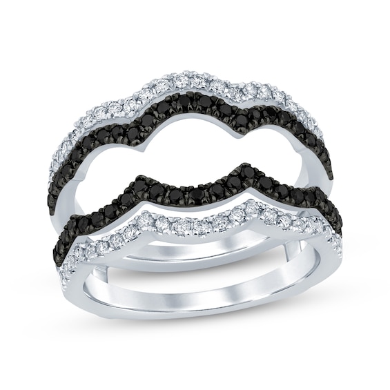 Now + Forever Round-Cut Black & White Diamond Scalloped Enhancer Ring 3/4 ct tw 14K White Gold