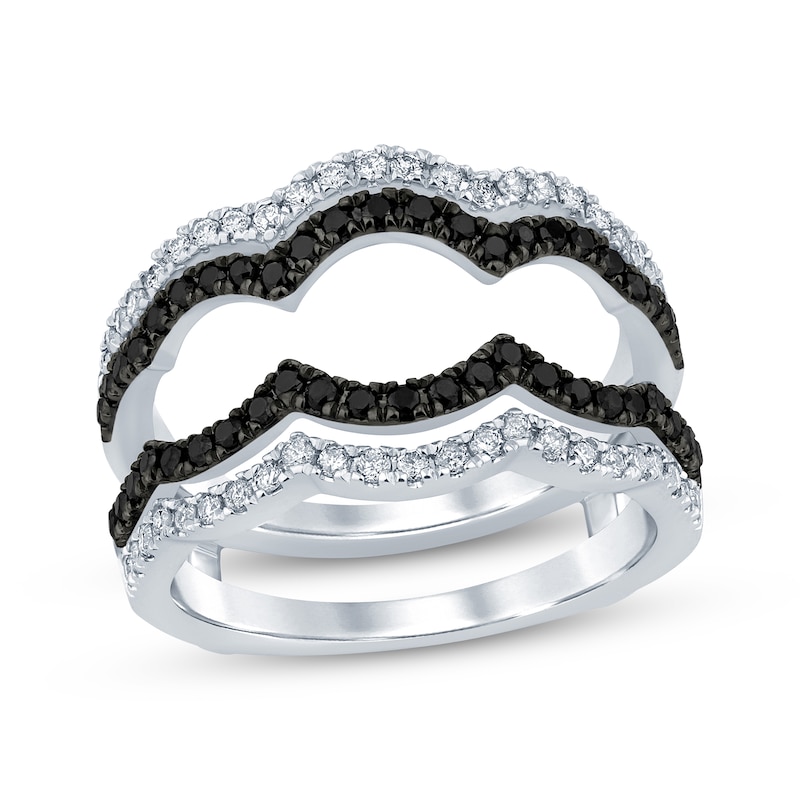 Main Image 1 of Now + Forever Round-Cut Black & White Diamond Scalloped Enhancer Ring 3/4 ct tw 14K White Gold