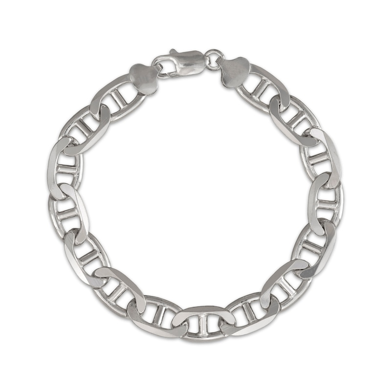 Diamond-Cut Solid Mariner Chain Bracelet 9.8mm Sterling Silver 8.5