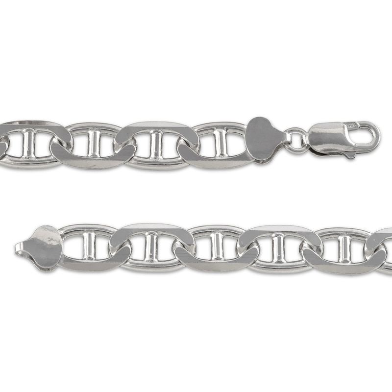Diamond-Cut Solid Mariner Chain Bracelet 9.8mm Sterling Silver 8.5"