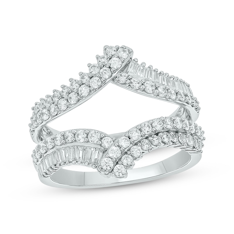 Round & Baguette Diamond Ring Insert in 14k White Gold