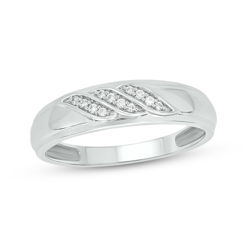 Main Image 1 of Now + Forever Men’s Round-Cut Diamond Wedding Band 1/10 ct tw 10K White Gold
