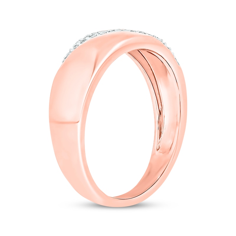 Main Image 2 of Now + Forever Men’s Round-Cut Diamond Diagonal Two-Row Wedding Band 1/6 ct tw 10K Rose Gold