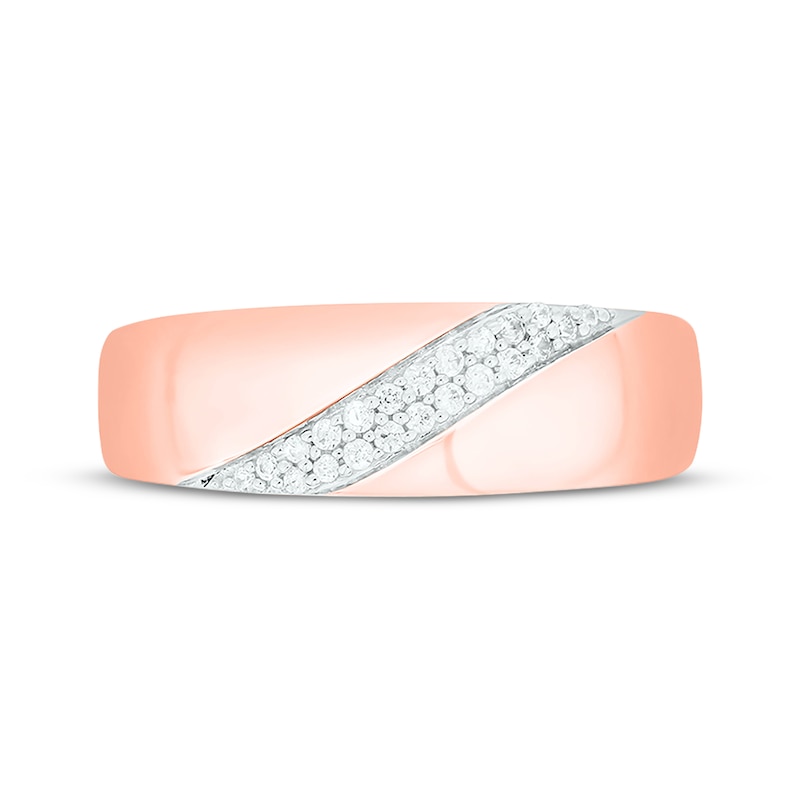 Main Image 4 of Now + Forever Men’s Round-Cut Diamond Diagonal Two-Row Wedding Band 1/6 ct tw 10K Rose Gold