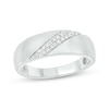 Thumbnail Image 1 of Now + Forever Men’s Round-Cut Diamond Diagonal Two-Row Wedding Band 1/6 ct tw 10K White Gold