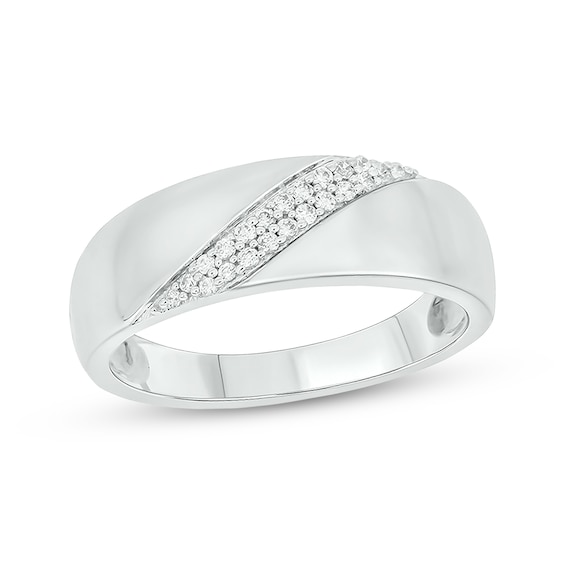 Now + Forever Men’s Round-Cut Diamond Diagonal Two-Row Wedding Band 1/6 ct tw 10K White Gold