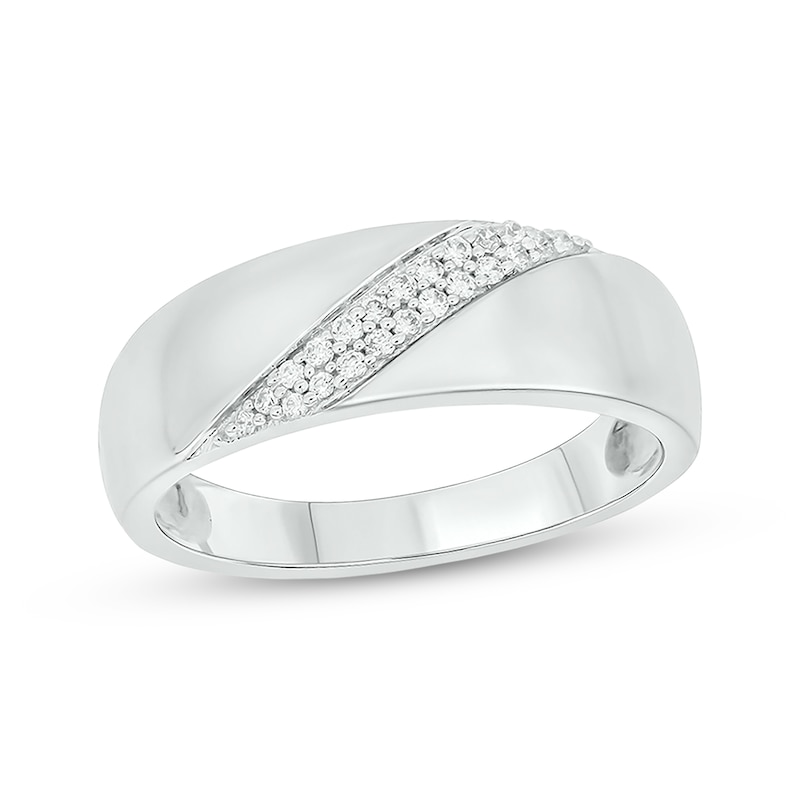 Main Image 1 of Now + Forever Men’s Round-Cut Diamond Diagonal Two-Row Wedding Band 1/6 ct tw 10K White Gold