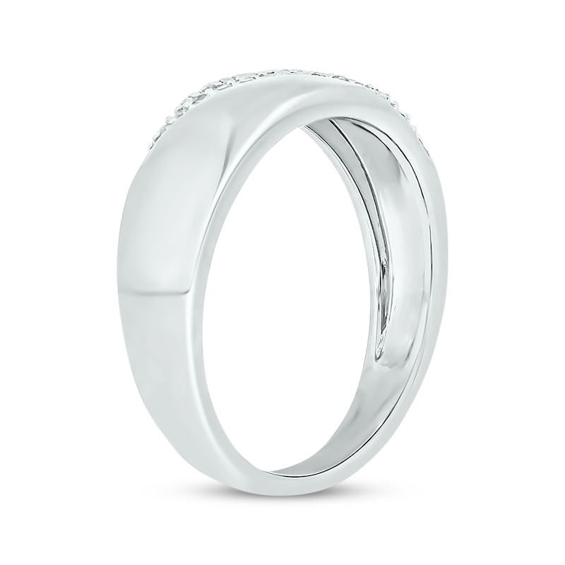 Main Image 2 of Now + Forever Men’s Round-Cut Diamond Diagonal Two-Row Wedding Band 1/6 ct tw 10K White Gold