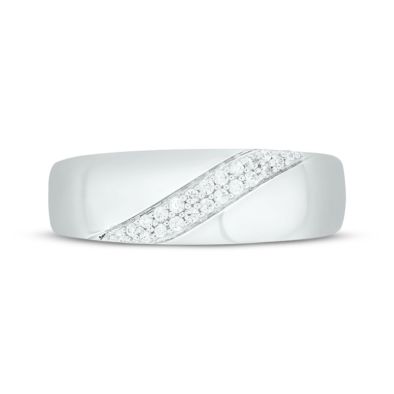 Main Image 4 of Now + Forever Men’s Round-Cut Diamond Diagonal Two-Row Wedding Band 1/6 ct tw 10K White Gold