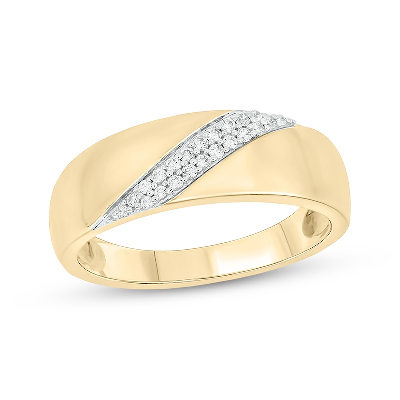 Main Image 1 of Now + Forever Men’s Round-Cut Diamond Diagonal Two-Row Wedding Band 1/6 ct tw 10K Yellow Gold