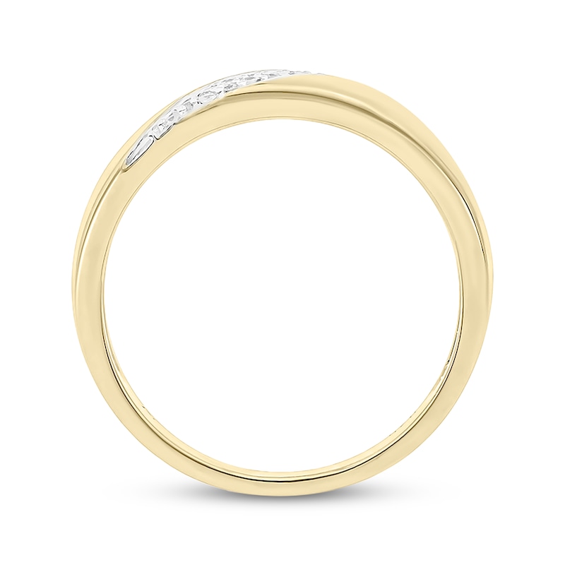 Main Image 3 of Now + Forever Men’s Round-Cut Diamond Diagonal Two-Row Wedding Band 1/6 ct tw 10K Yellow Gold