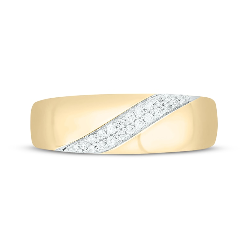 Main Image 4 of Now + Forever Men’s Round-Cut Diamond Diagonal Two-Row Wedding Band 1/6 ct tw 10K Yellow Gold