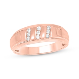 Now + Forever Men’s Round-Cut Diamond Three-Row Wedding Band 1/6 ct tw 10K Rose Gold