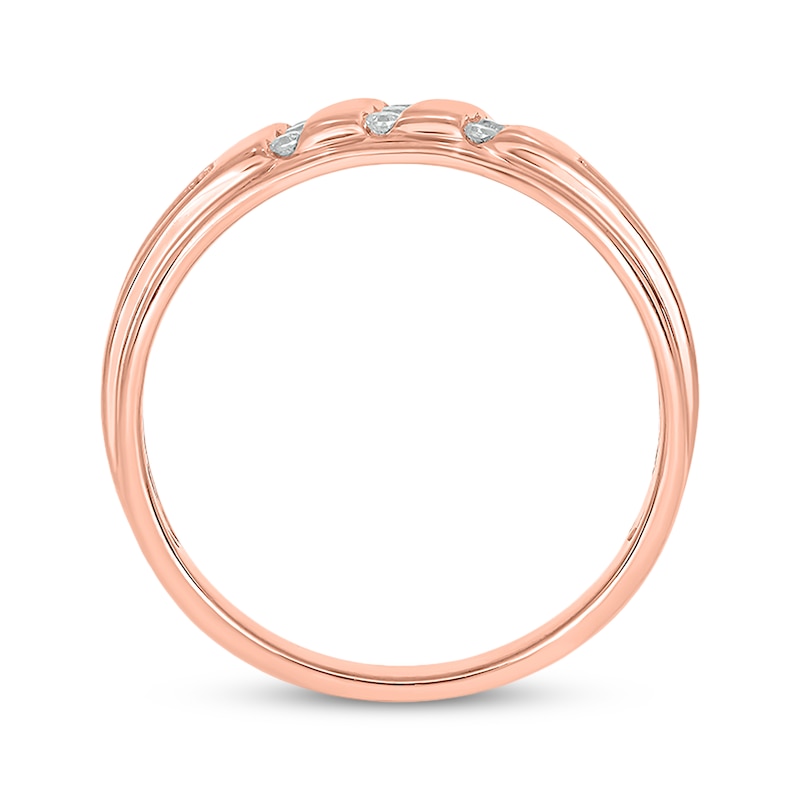 Main Image 3 of Now + Forever Men’s Round-Cut Diamond Three-Row Wedding Band 1/6 ct tw 10K Rose Gold