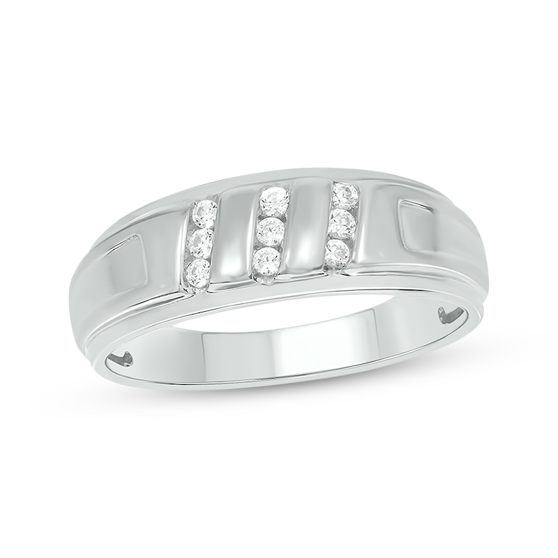 Main Image 1 of Now + Forever Men’s Round-Cut Diamond Three-Row Wedding Band 1/6 ct tw 10K White Gold