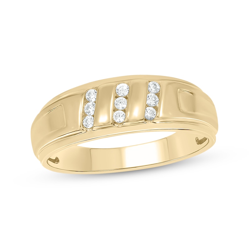 Main Image 1 of Now + Forever Men’s Round-Cut Diamond Three-Row Wedding Band 1/6 ct tw 10K Yellow Gold