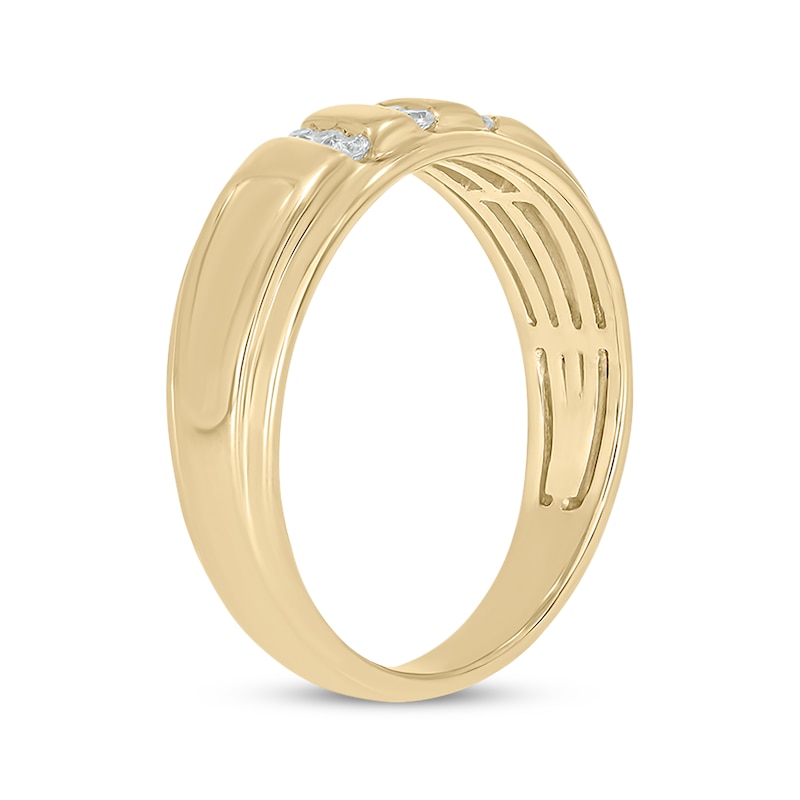 Main Image 2 of Now + Forever Men’s Round-Cut Diamond Three-Row Wedding Band 1/6 ct tw 10K Yellow Gold