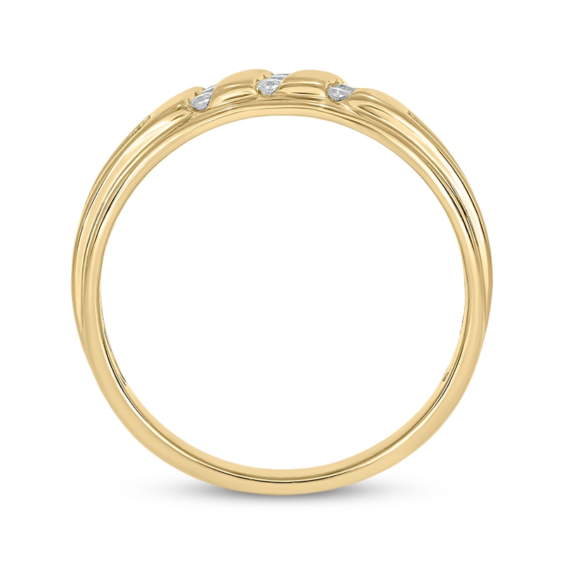 Main Image 3 of Now + Forever Men’s Round-Cut Diamond Three-Row Wedding Band 1/6 ct tw 10K Yellow Gold