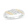 Thumbnail Image 1 of Now + Forever Men’s Round-Cut Diamond Diagonal-Set Two-Row Wedding Band 1/6 ct tw 10K Two-Tone Gold