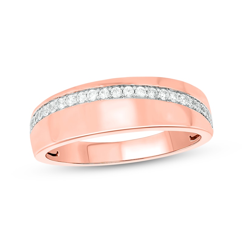 Main Image 1 of Now + Forever Men’s Round-Cut Diamond Arched Row Wedding Band 1/4 ct tw 10K Rose Gold