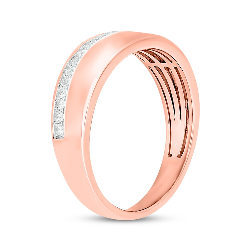 Main Image 2 of Now + Forever Men’s Round-Cut Diamond Arched Row Wedding Band 1/4 ct tw 10K Rose Gold
